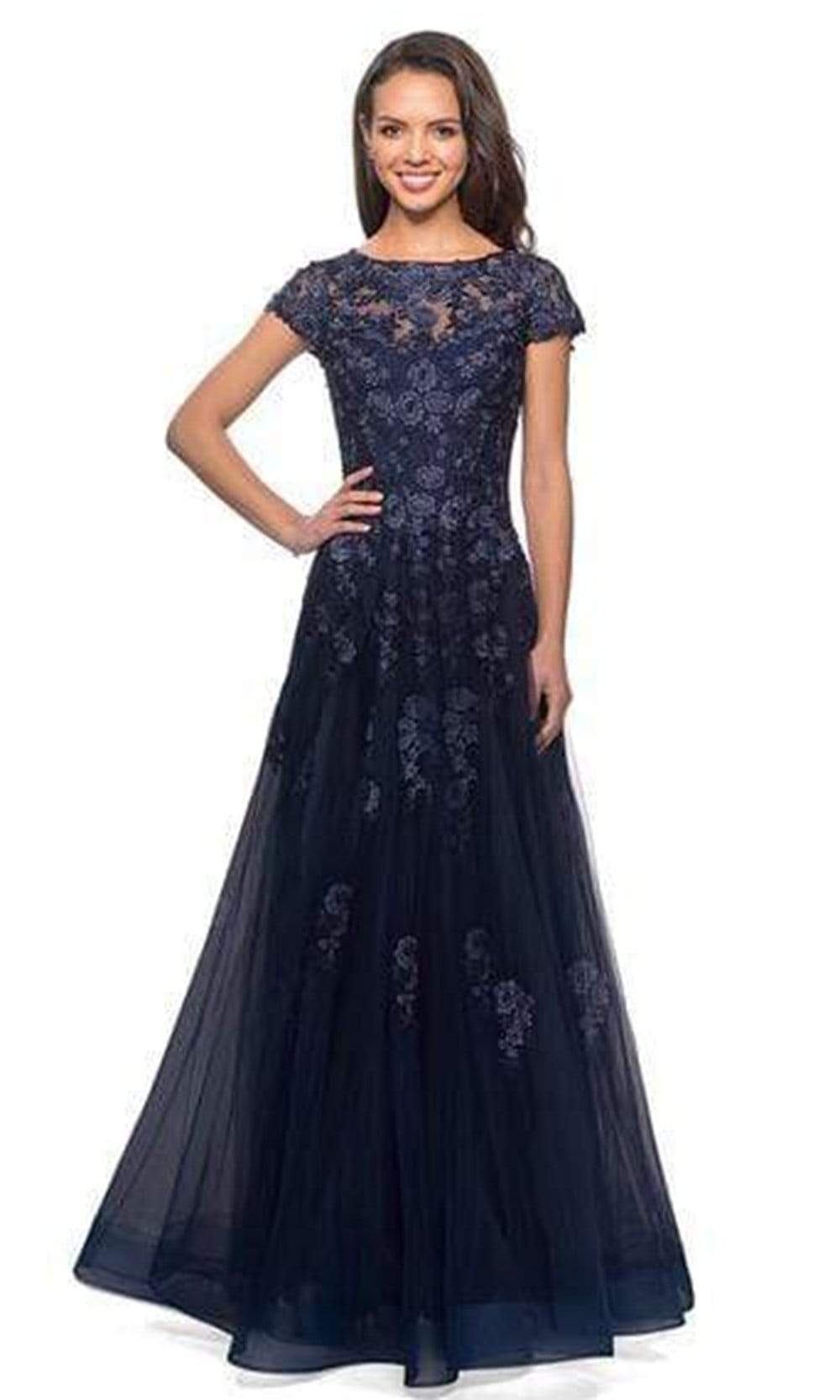 26907 Lace Applique Bateau A-line Dress