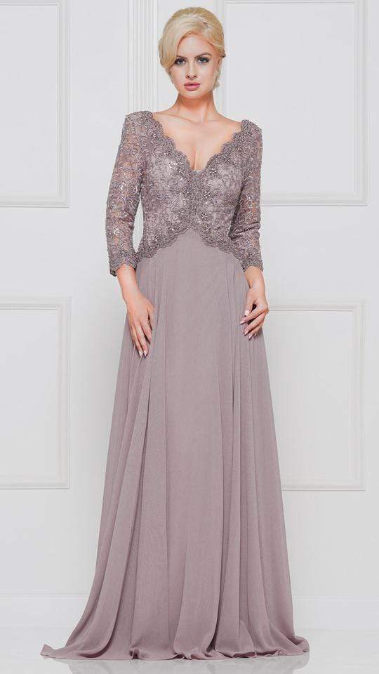 M225 Quarter Sleeve Scalloped Lace Gown