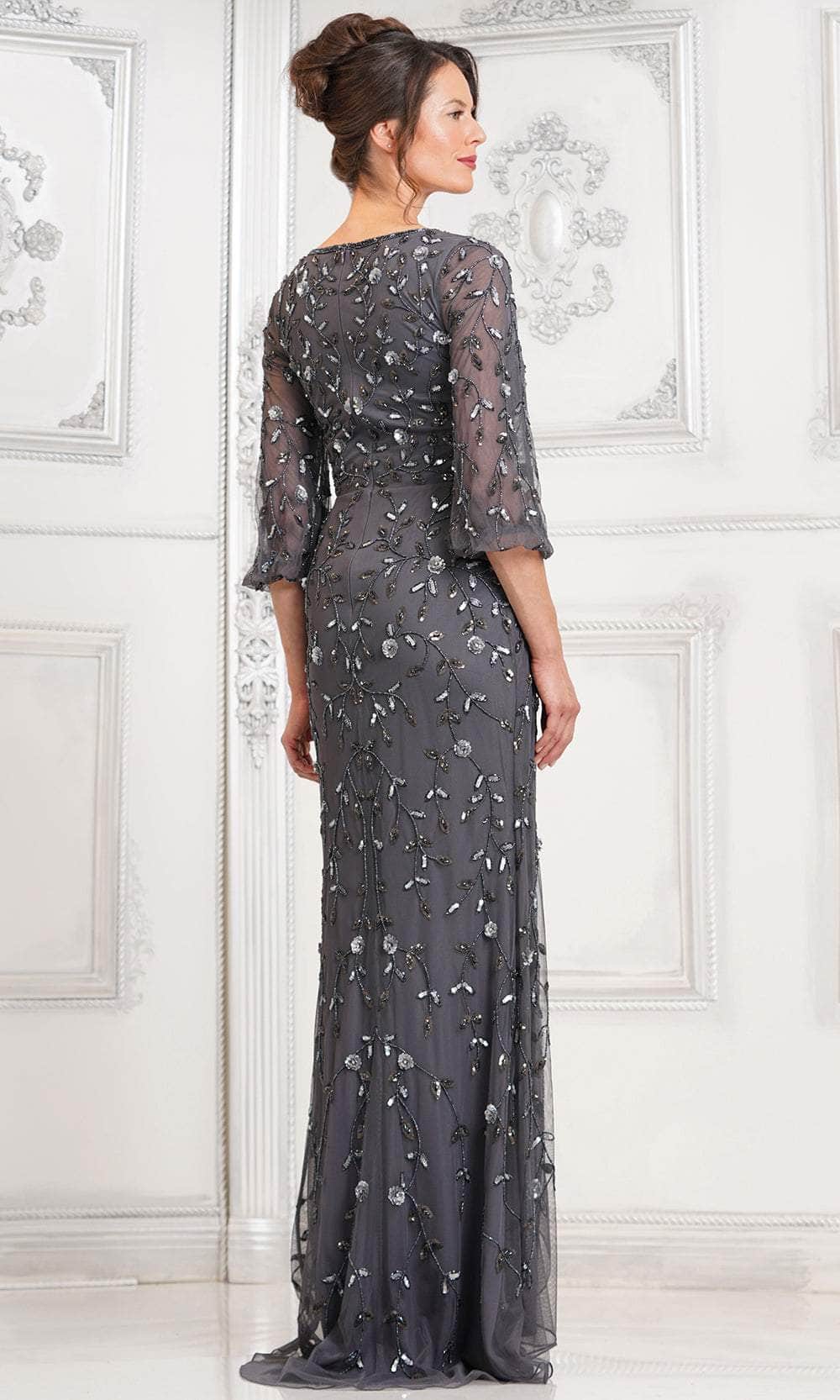 Floral Sequin V-Neck Formal Gown