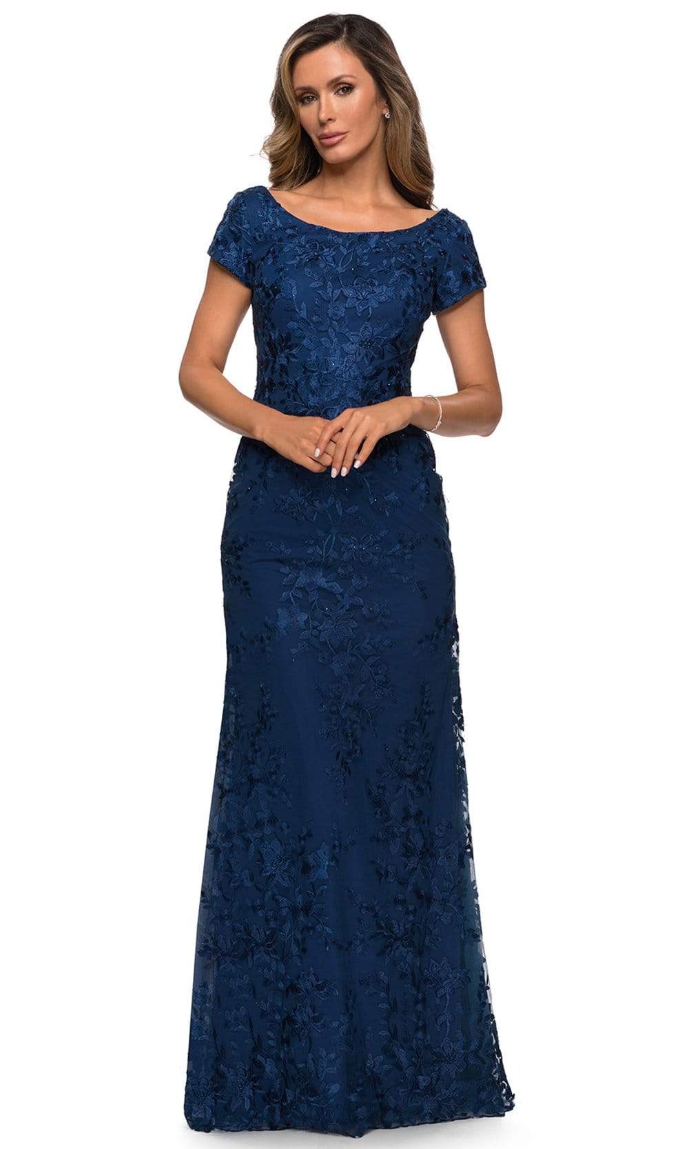 27842 Lace Scoop Neck Sheath Dress