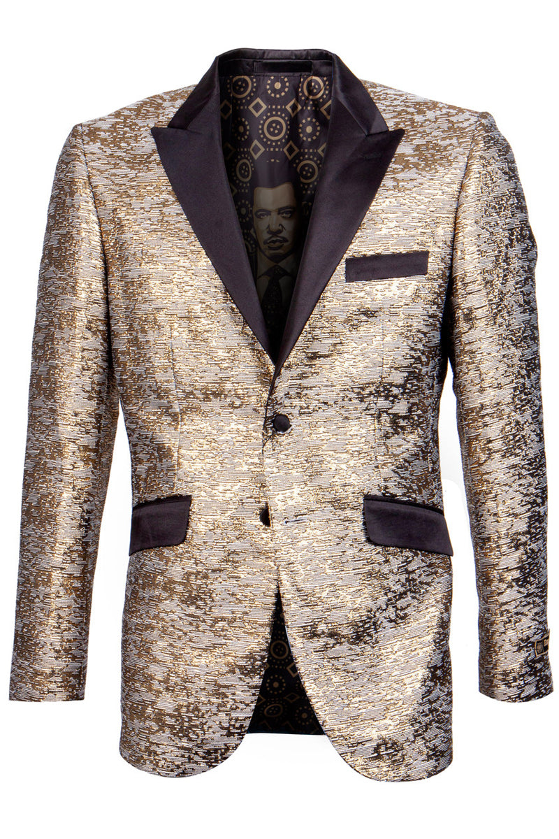 Men’s Shiny Satin Texured Tuxedo Jacket in Copper & Black
