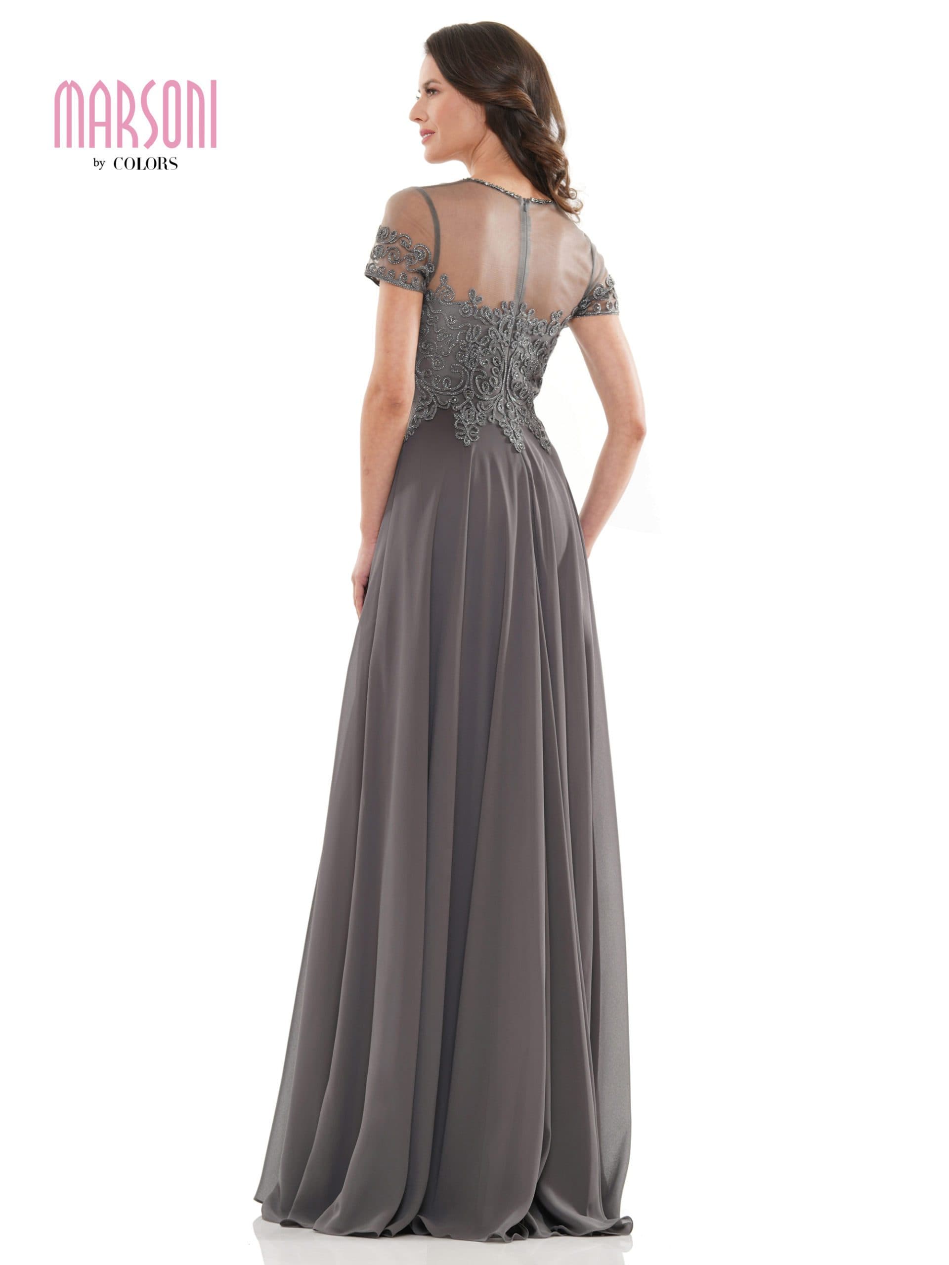 M271 Short Sleeve Queen Anne Soutache Gown