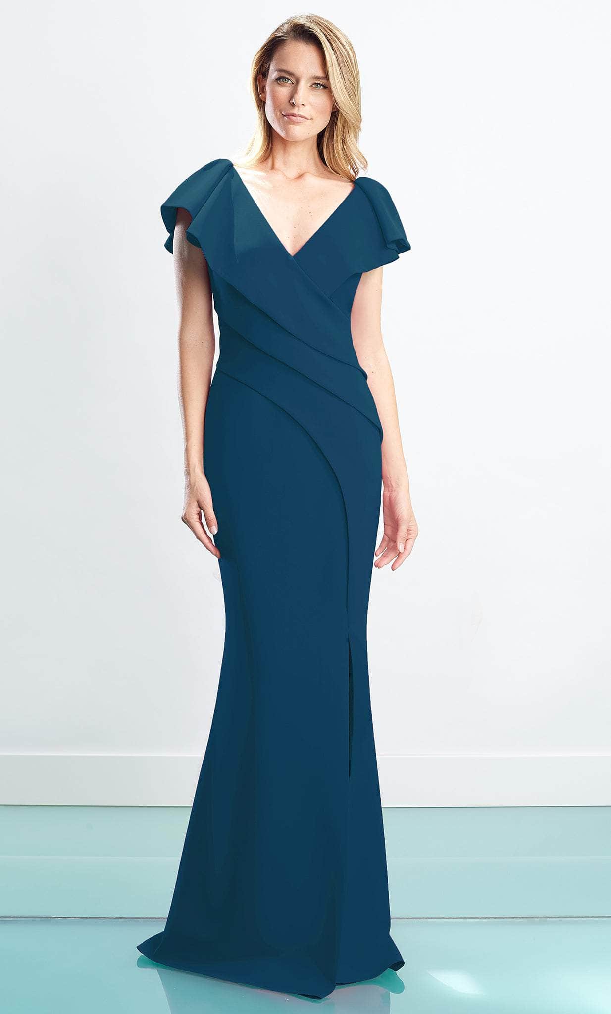 1456 Cap Sleeves V-Neck Trumpet Gown With Slit