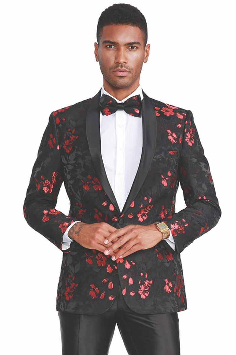 Men’s Slim Fit Black & Red Paisley Prom Tuxedo Jacket