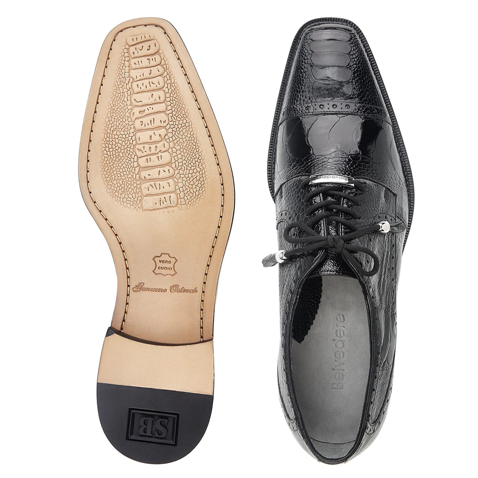 Men’s Belvedere Batta Cap Toe Ostrich Dress Shoe in Black