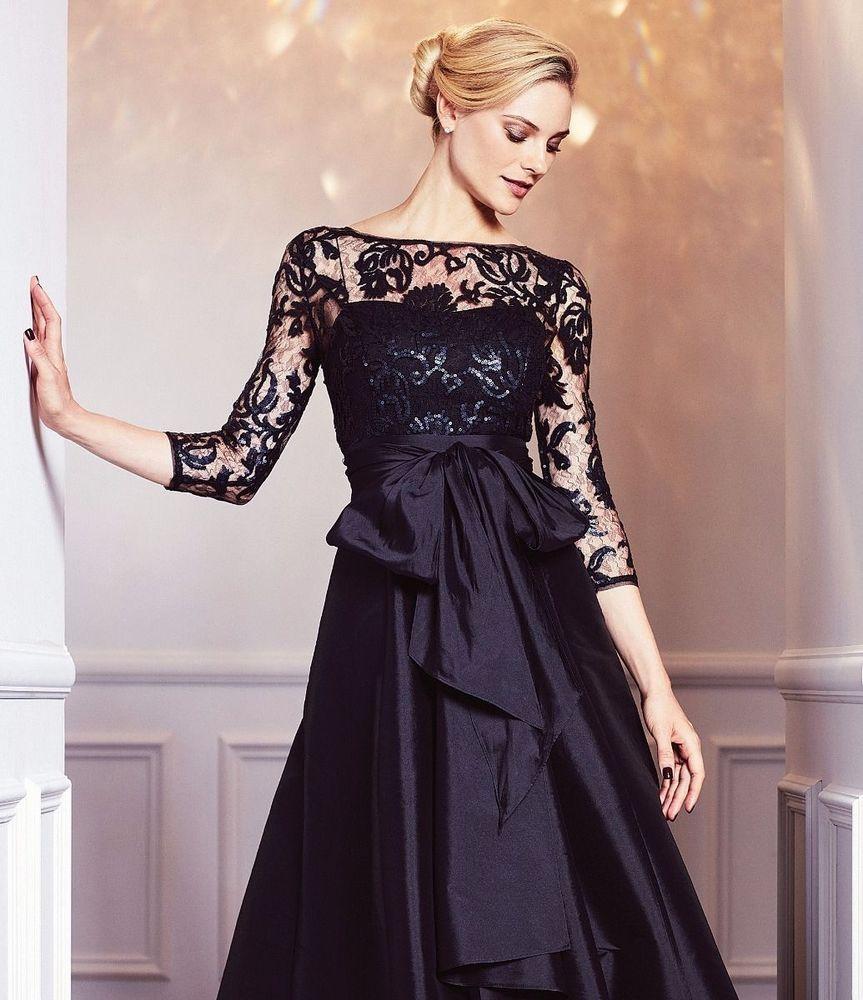 81916970 Quarter Sleeve Ribbon Ornate High Low Gown