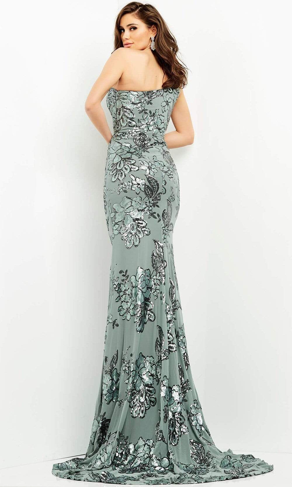 04331 Floral Sequin Embellished One Shoulder Fitted Gown