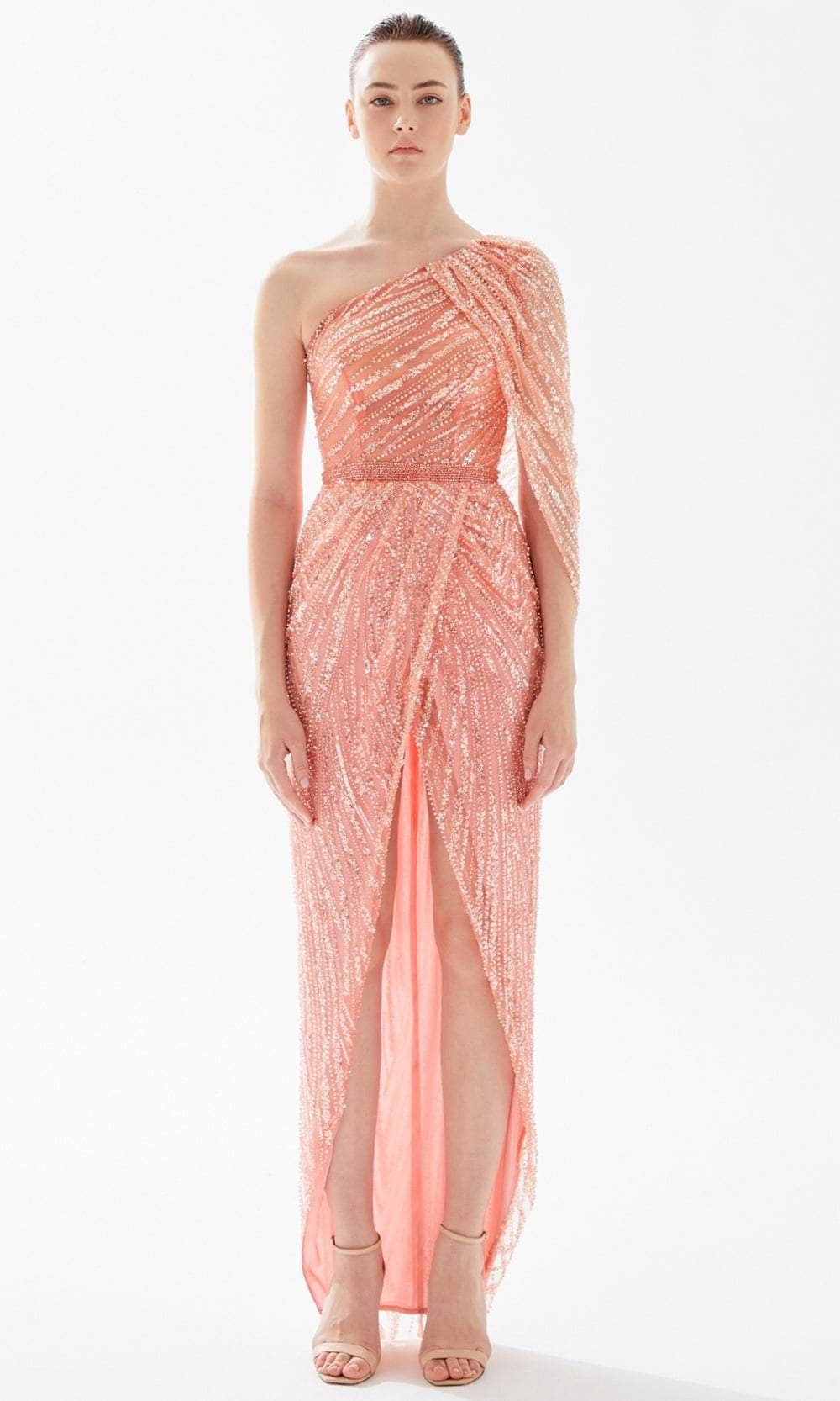 Fully Beaded Front Slit Evening Dress