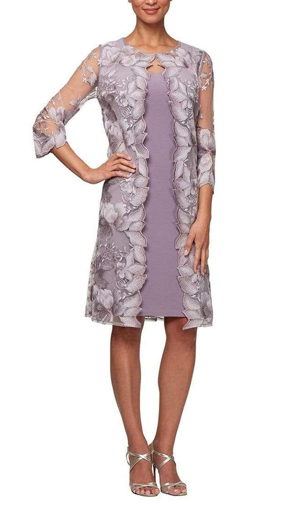 81122202 Embroidered Lace Mock Jacket Jersey Dress