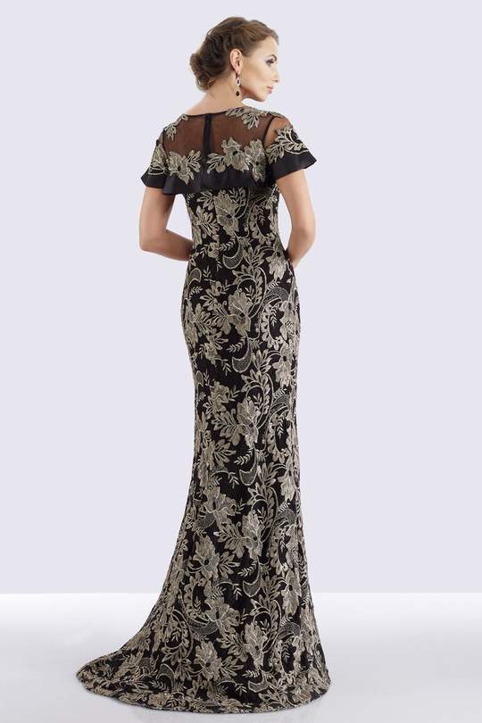 18659 Ruffle Flounce Embroidery Long Evening Dress