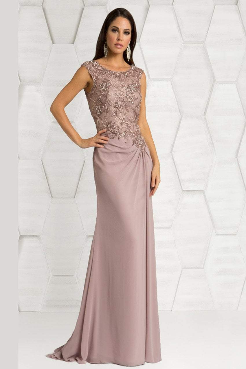 18402 Embellished Cap Sleeve Column Gown