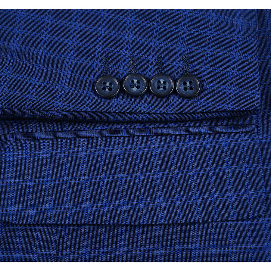 Mens Two Button Classic Fit Two Piece Suit in Blue Windowpane Check