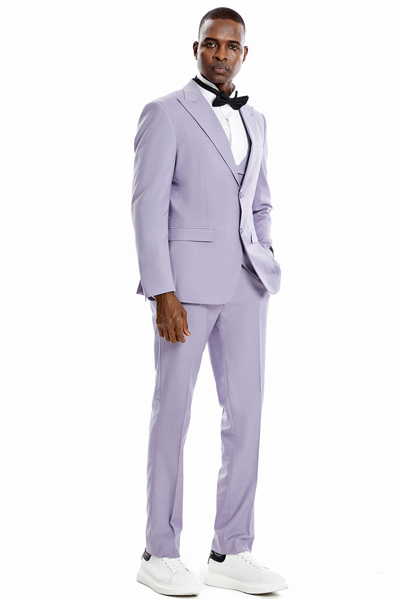 Men’s Two Button Vested Peak Lapel Pastel Wedding & Prom Suit in Lavender