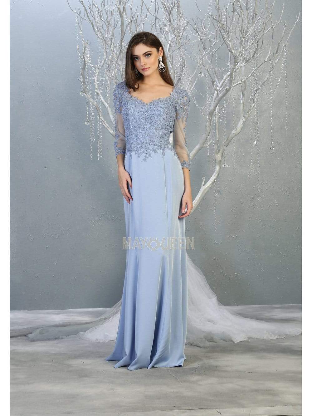 MQ1811 Appliqued Quarter Sleeve Scoop Bodice Dress