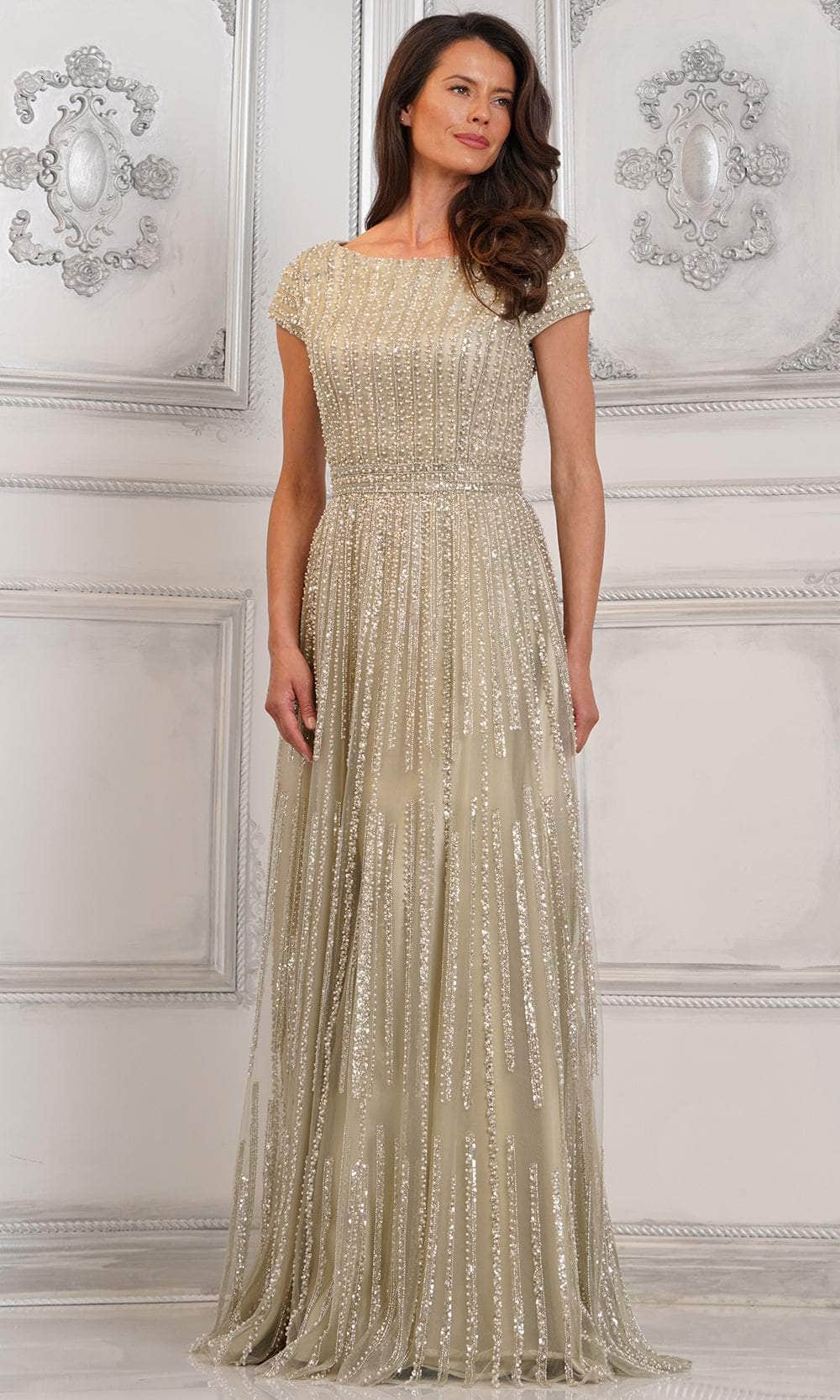 Bateau Fully Beaded Formal Gown