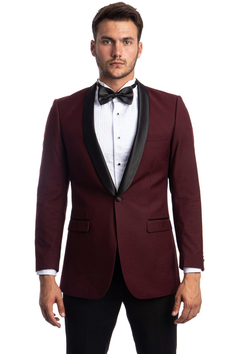 Men’s One Button Shawl Lapel Dinner Jacket in Burgundy & Black