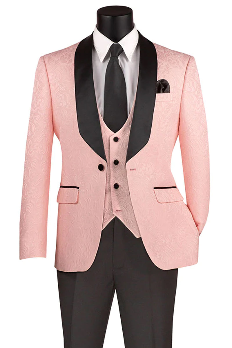 Men’s Slim Fit Vested Paisley Wedding Tuxedo in Blush Pink