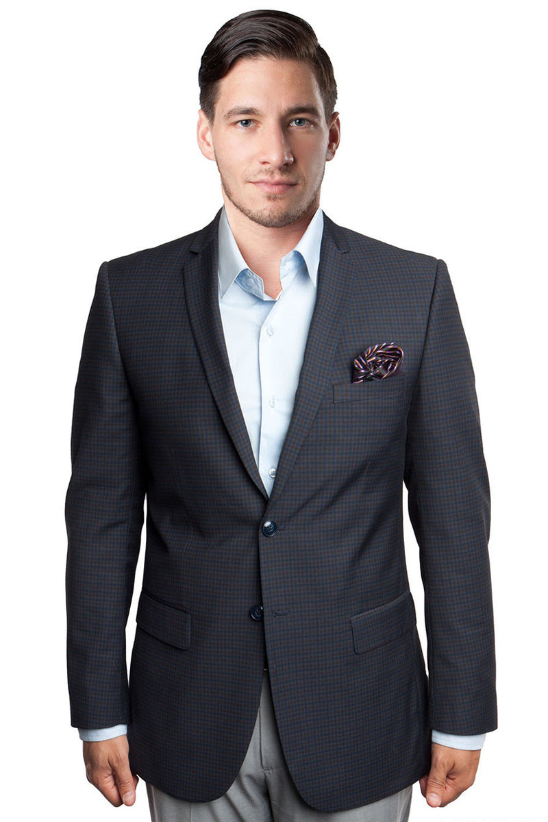 Men’s Two Button Micro Check Sports Coat in Black & Blue