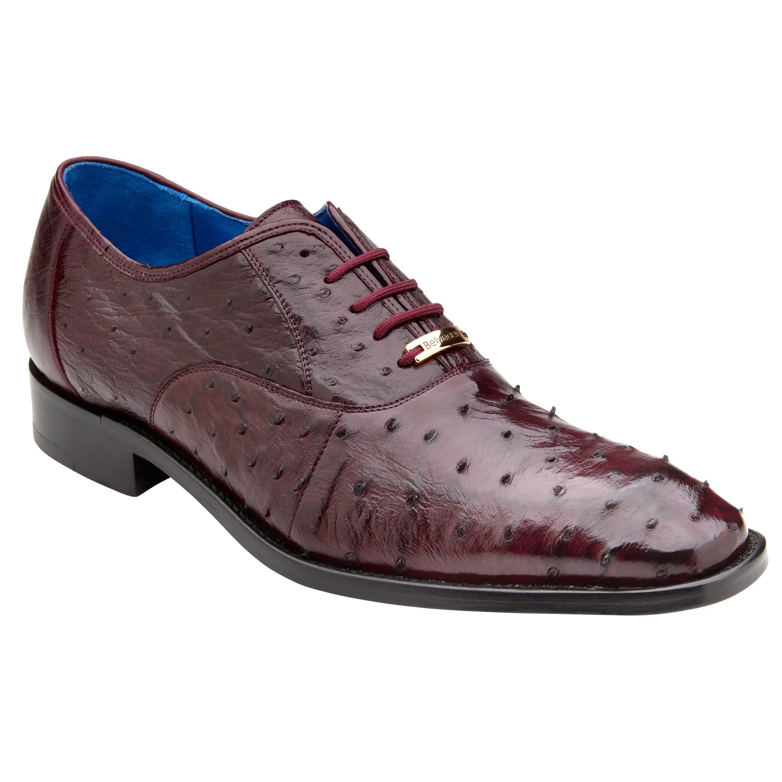 Men’s Belvedere Orlando Ostrich Quill Plain Toe Dress Shoe in Burgundy