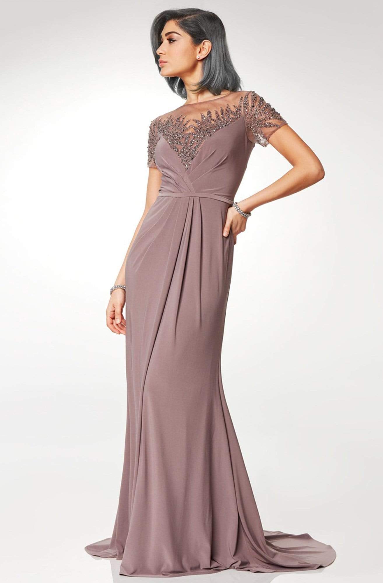 M6532 Illusion Neckline Gleaming Embellished Gown