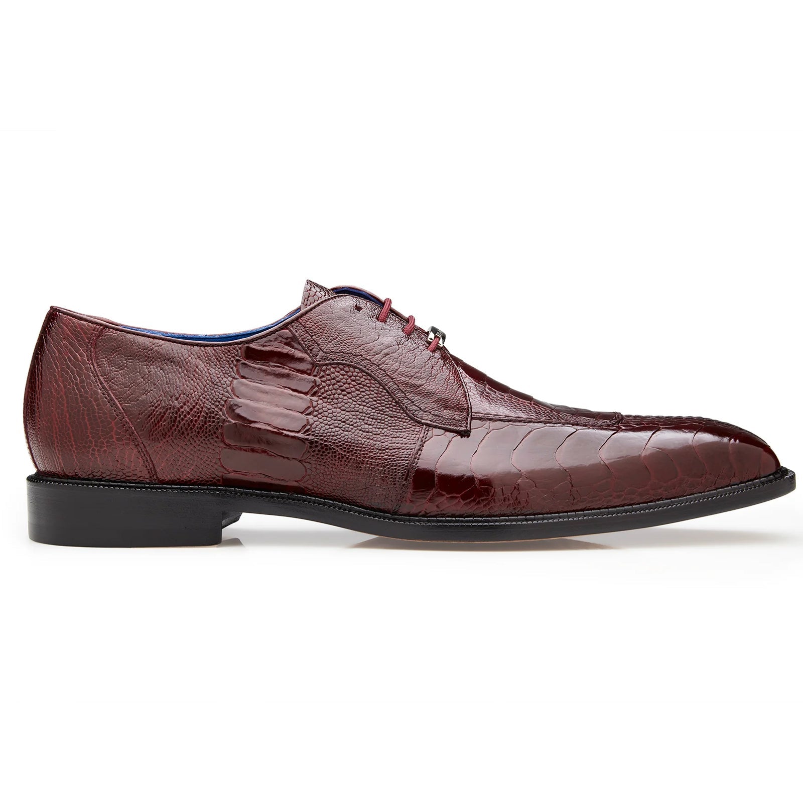 Men’s Belvedere Siena Ostrich Leg Moc Toe Dress Shoe in Burgundy