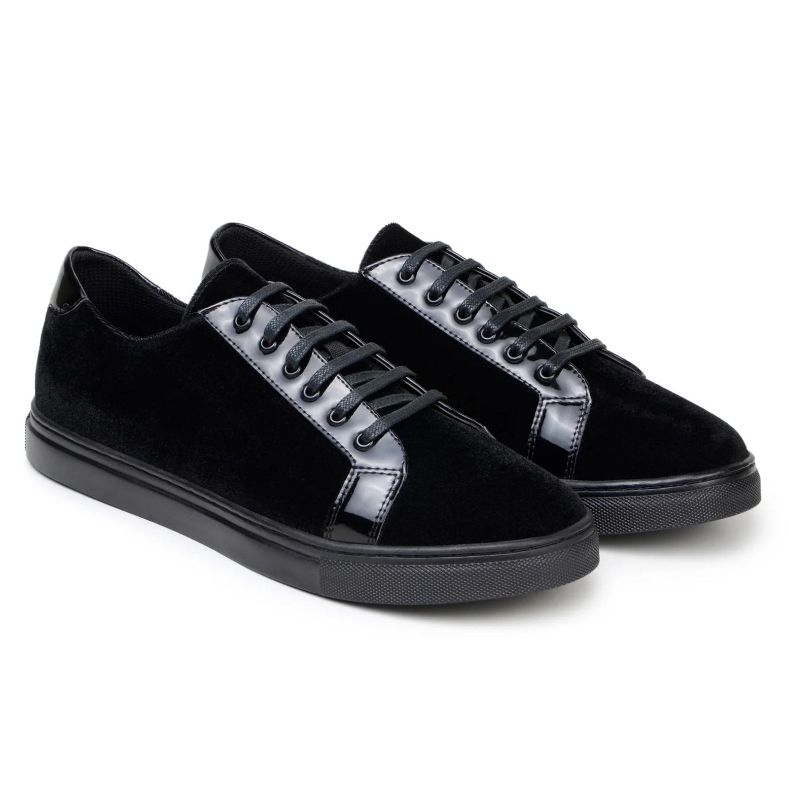 Men’s Belvedere Teo Velvet & Patent Leather Dress Sneaker in Black