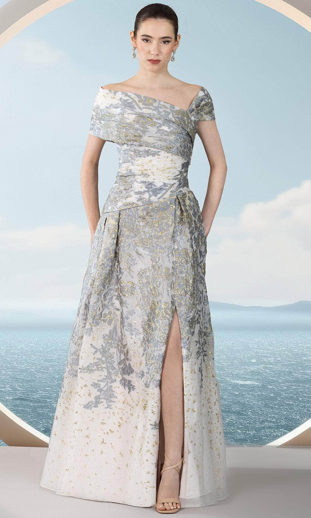 Asymmetrical Neck Evening Dress