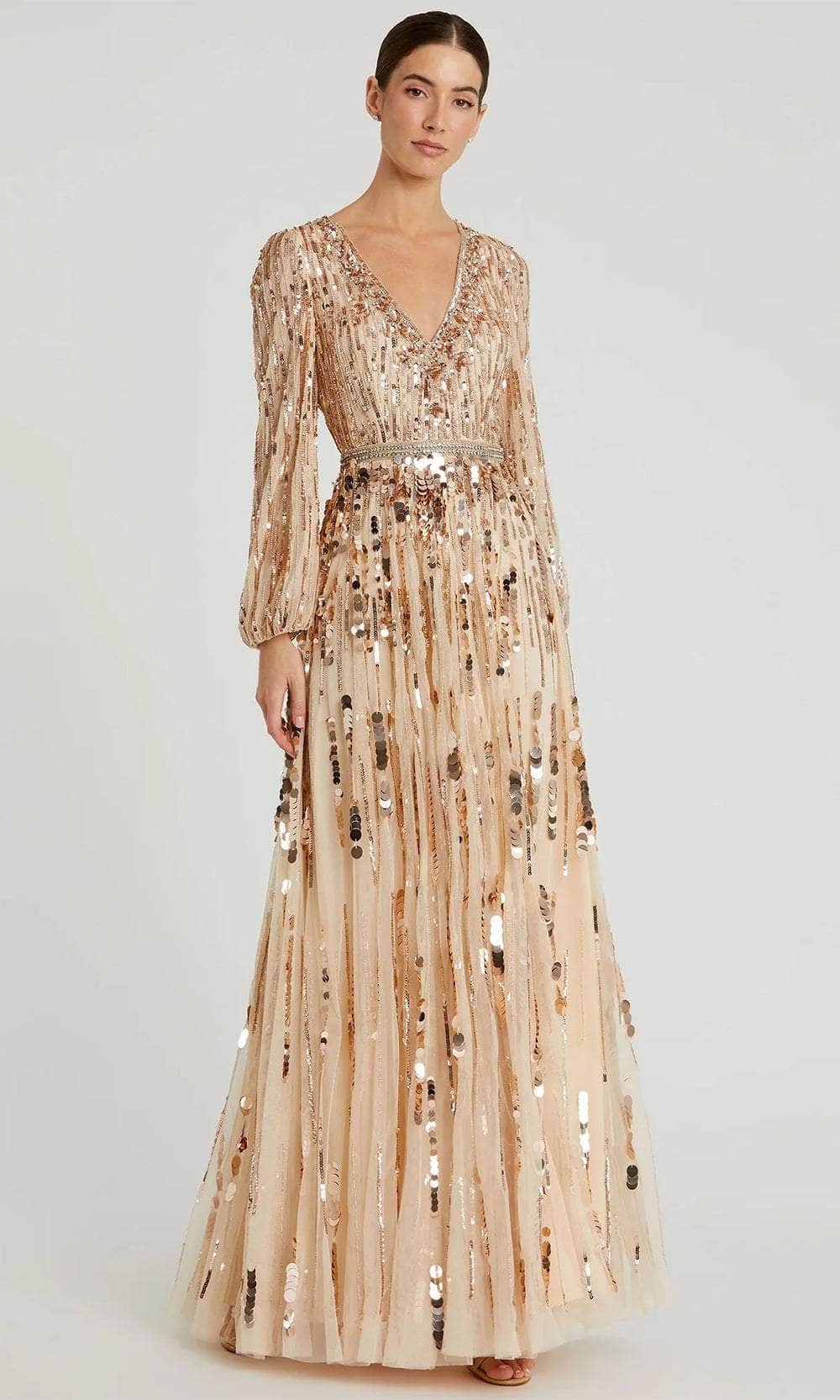 Puff Sleeve Paillette Sequin Evening Dress