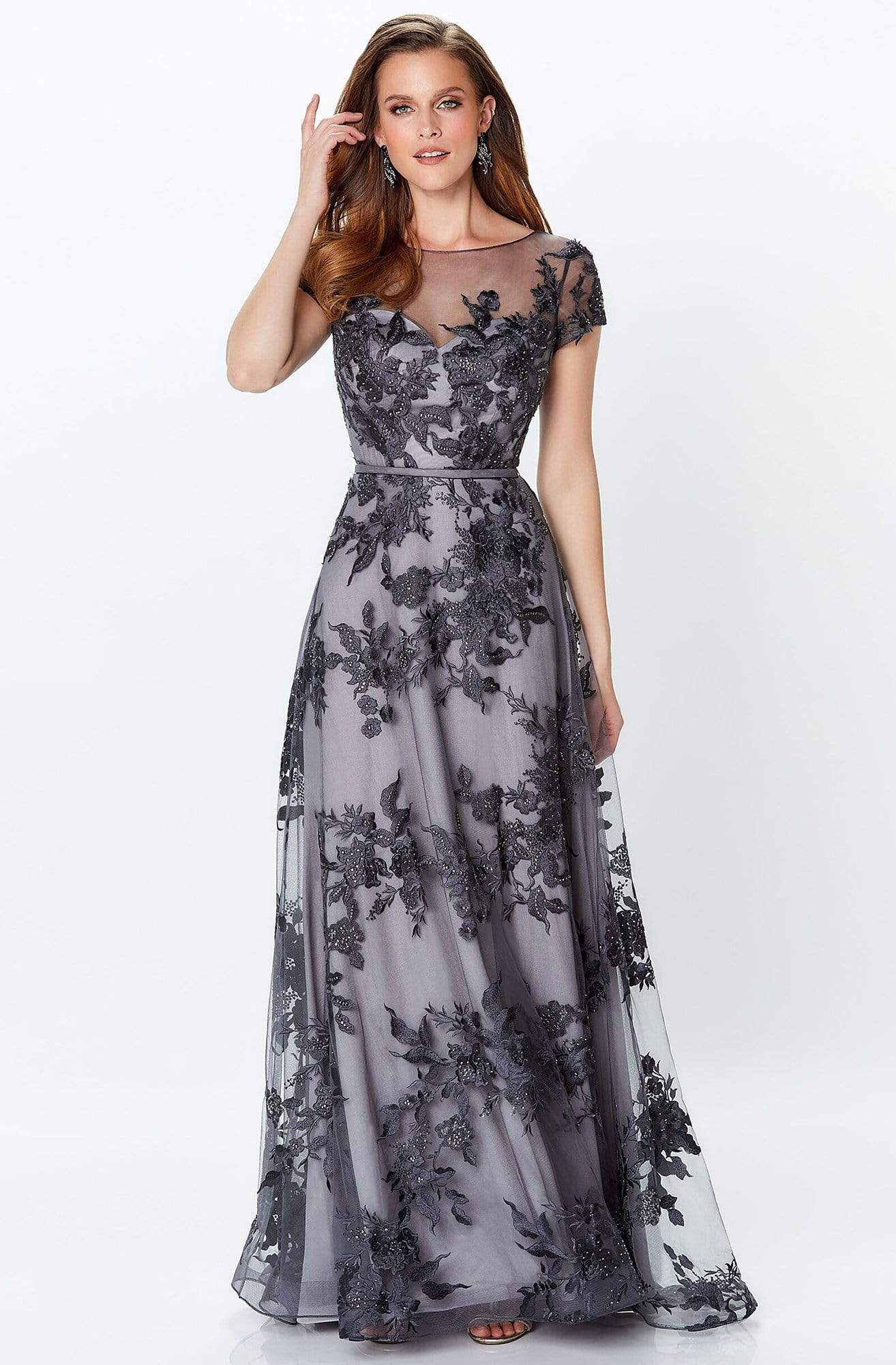 119945W Embroidered Floral ALine Gown