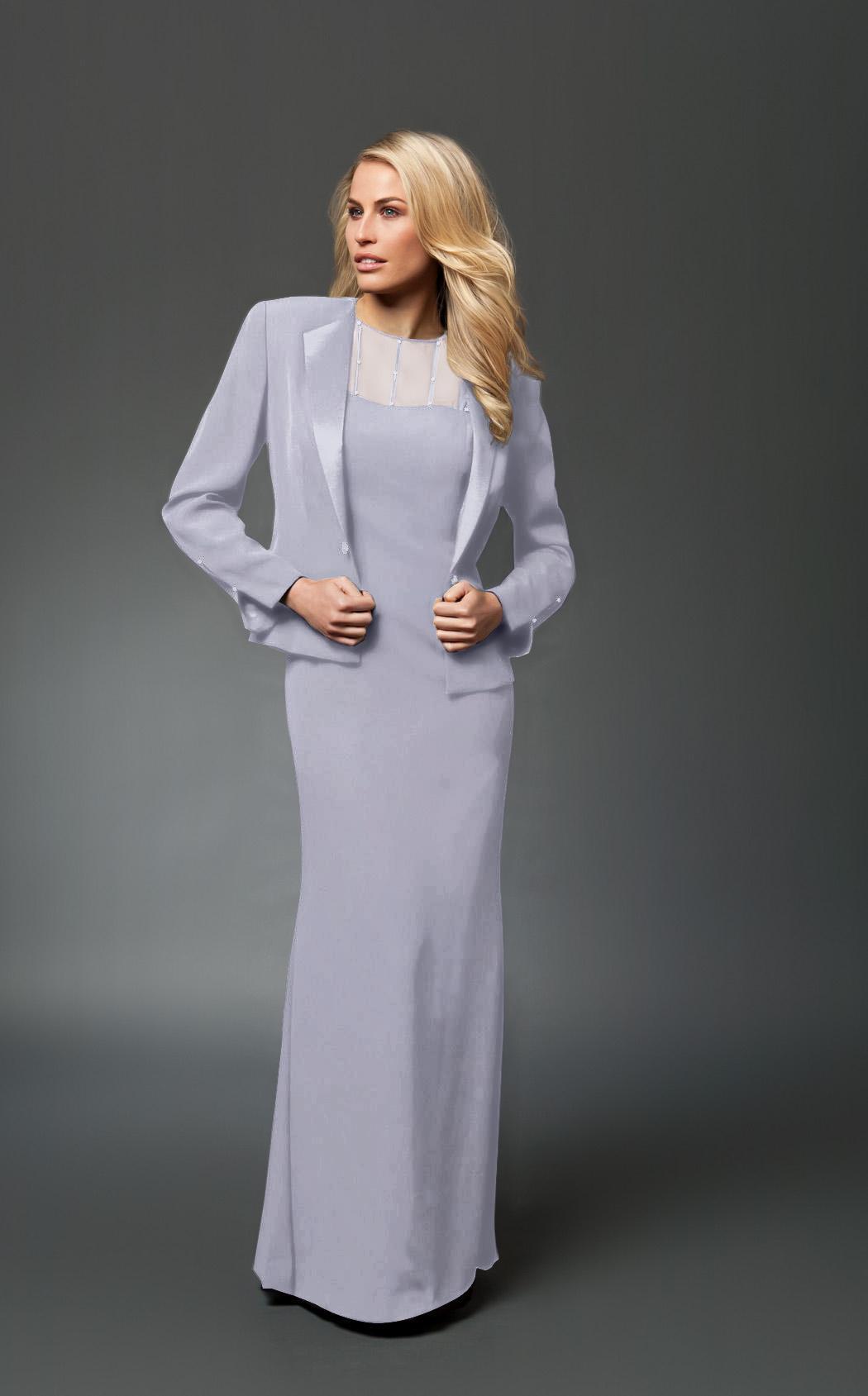 702105 Classy Sheer Beaded Sheath Dress With Jacket