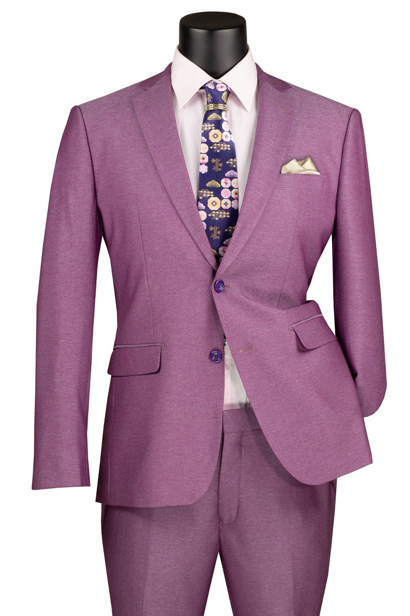 Men’s Textured Slim Fit Stretch Travel Suit in Light Purple