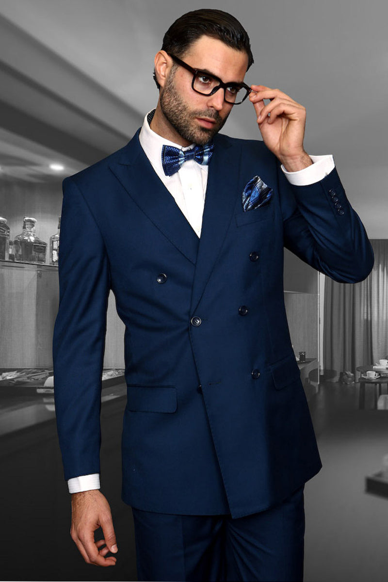 Men’s Designer Double Breasted Wool Suit in Sapphire Blue