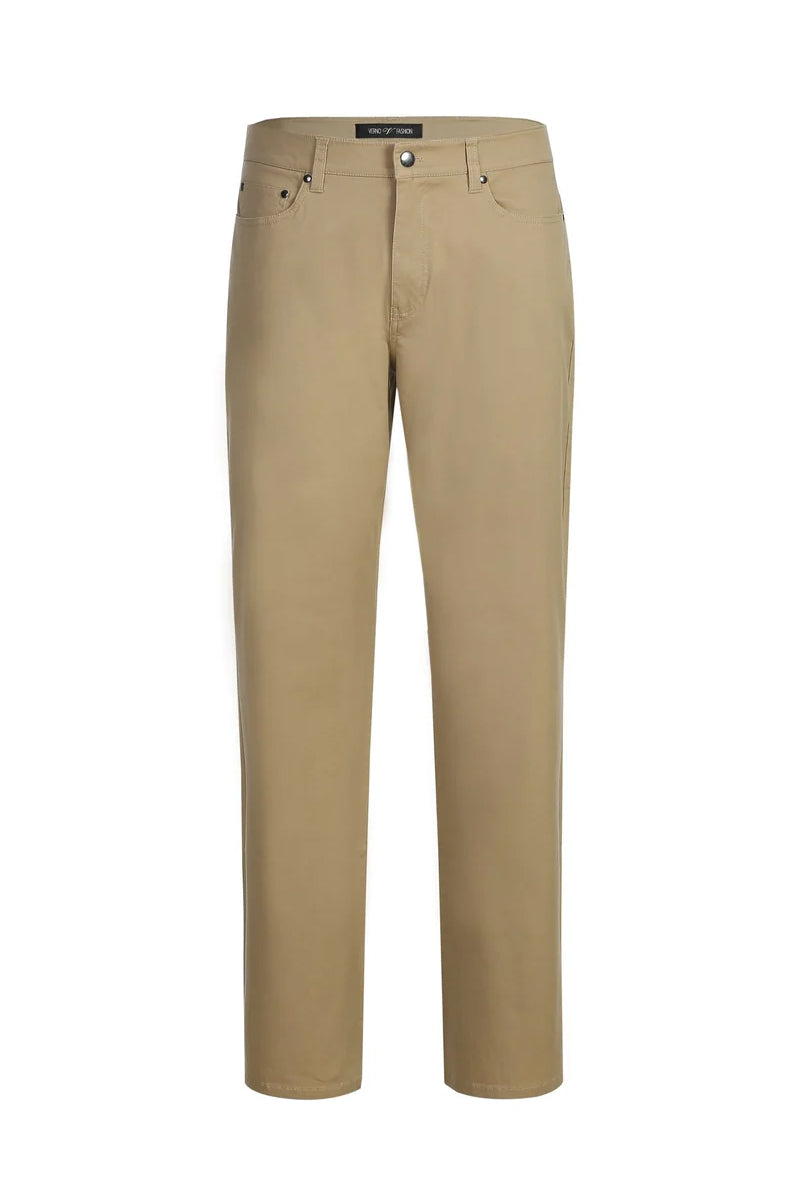 Mens Five Pocket Cotteon Strech Chino Dress Pant in Khaki