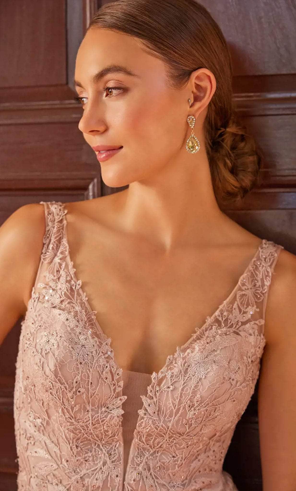 Appliqued V-Neck Mermaid Mother of the Bride Dress