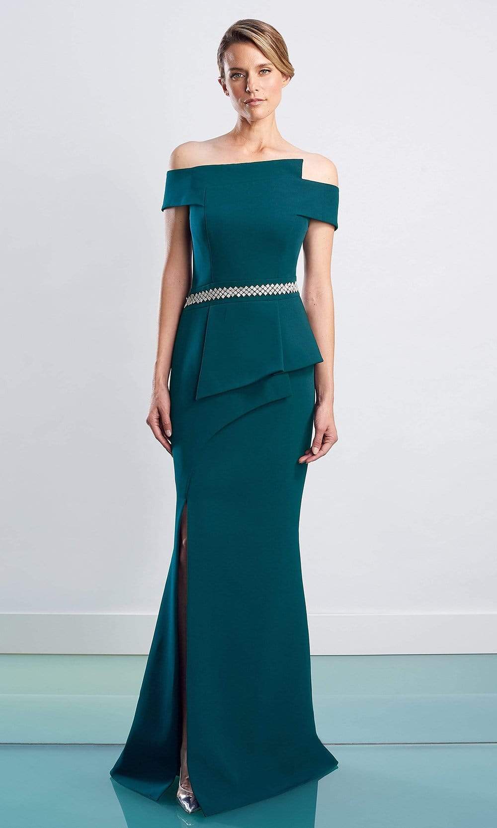 1470 Off Shoulder Peplum Trumpet Gown