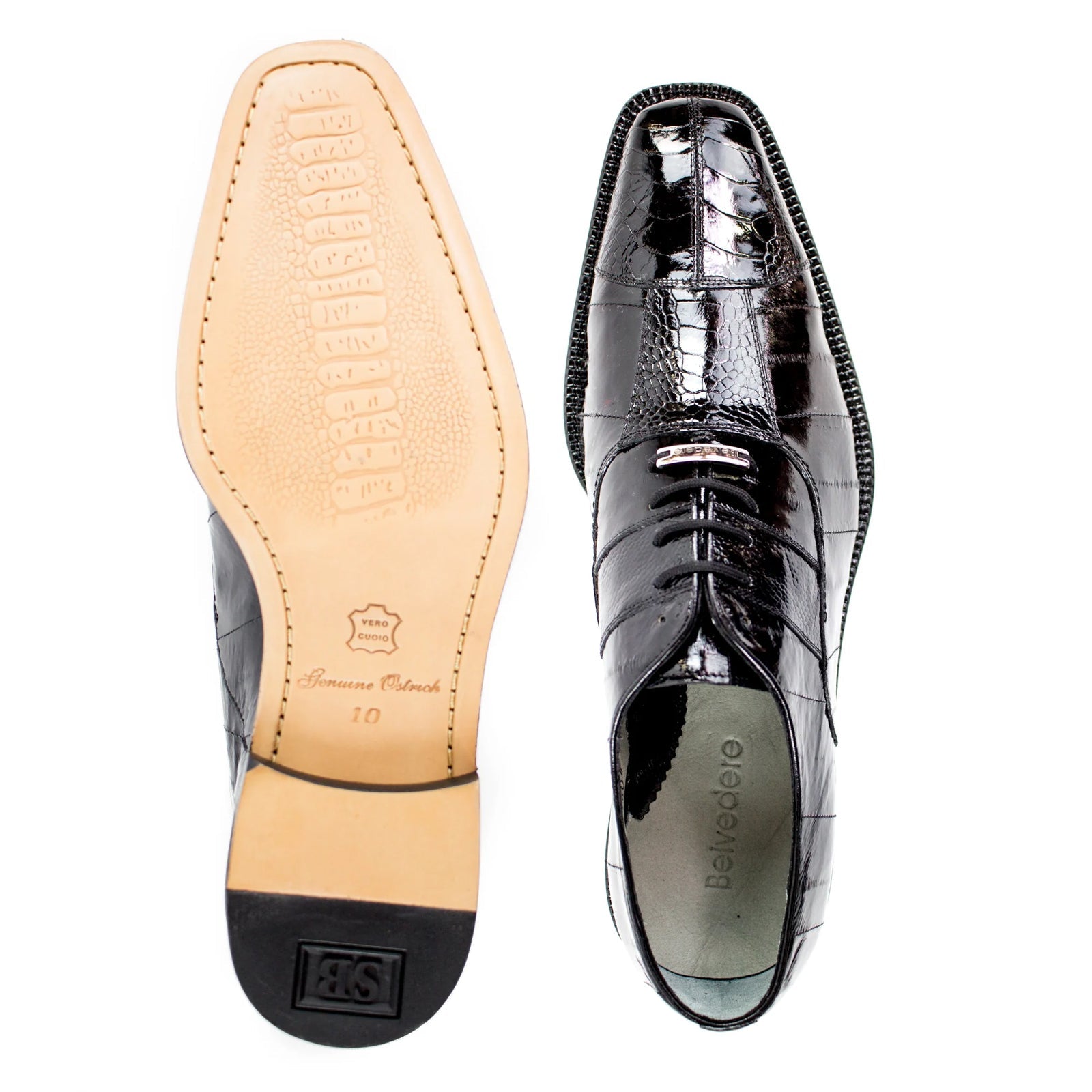 Men’s Belvedere Mare Ostrich Leg & Eel Skin Dress Shoe in Black