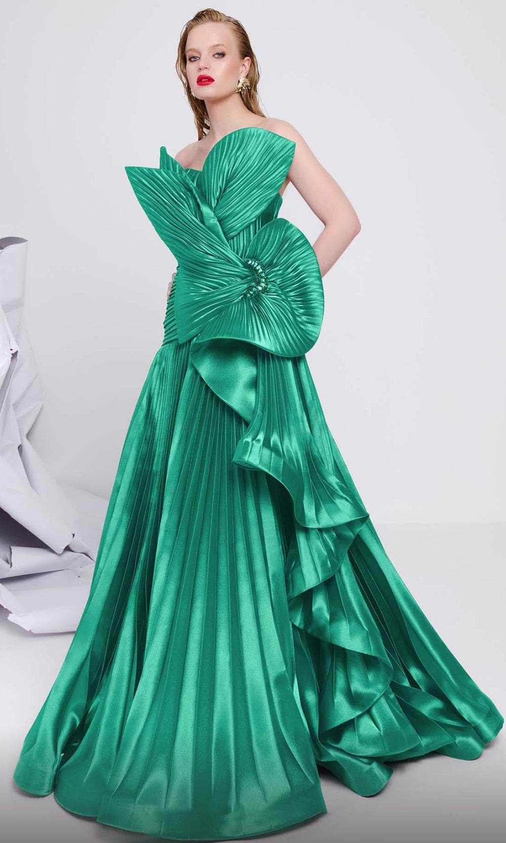 Pleated Ribbon Evening Gown