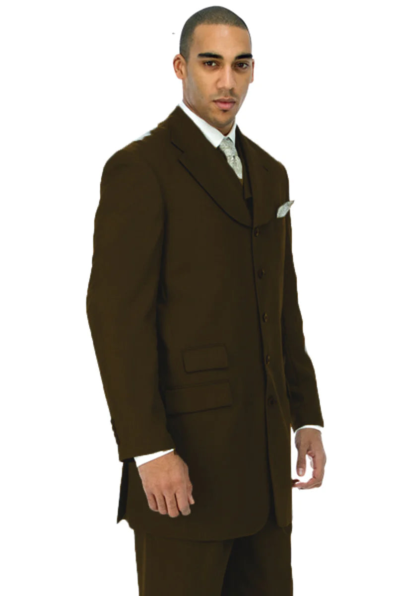 Mens Long Fashion Vested Church Zoot Suit in Brown