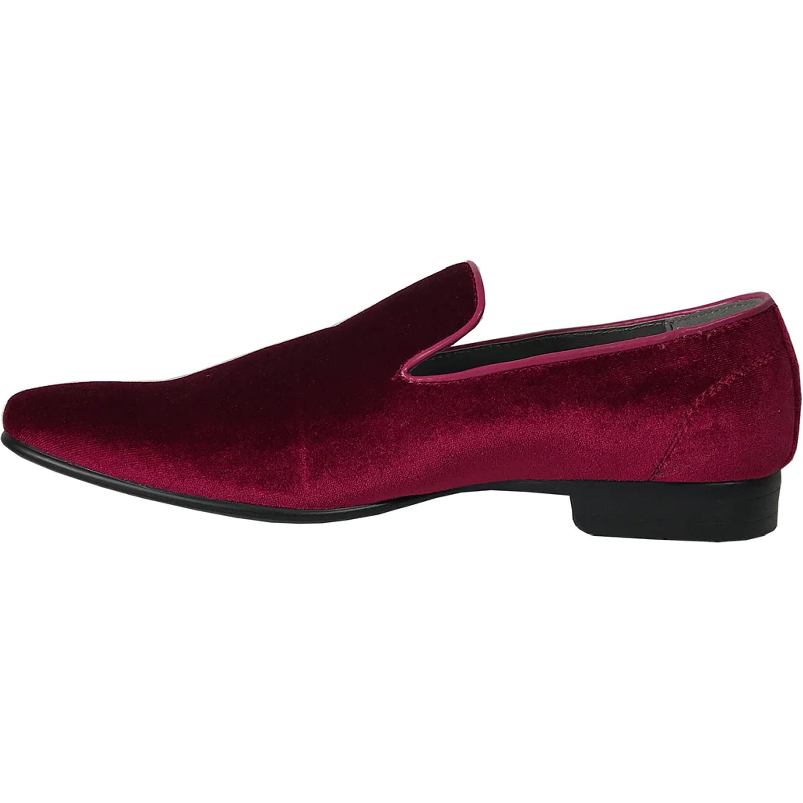 Mens Modern Slip On Velvet Tuxedo Loafer in Burgundy