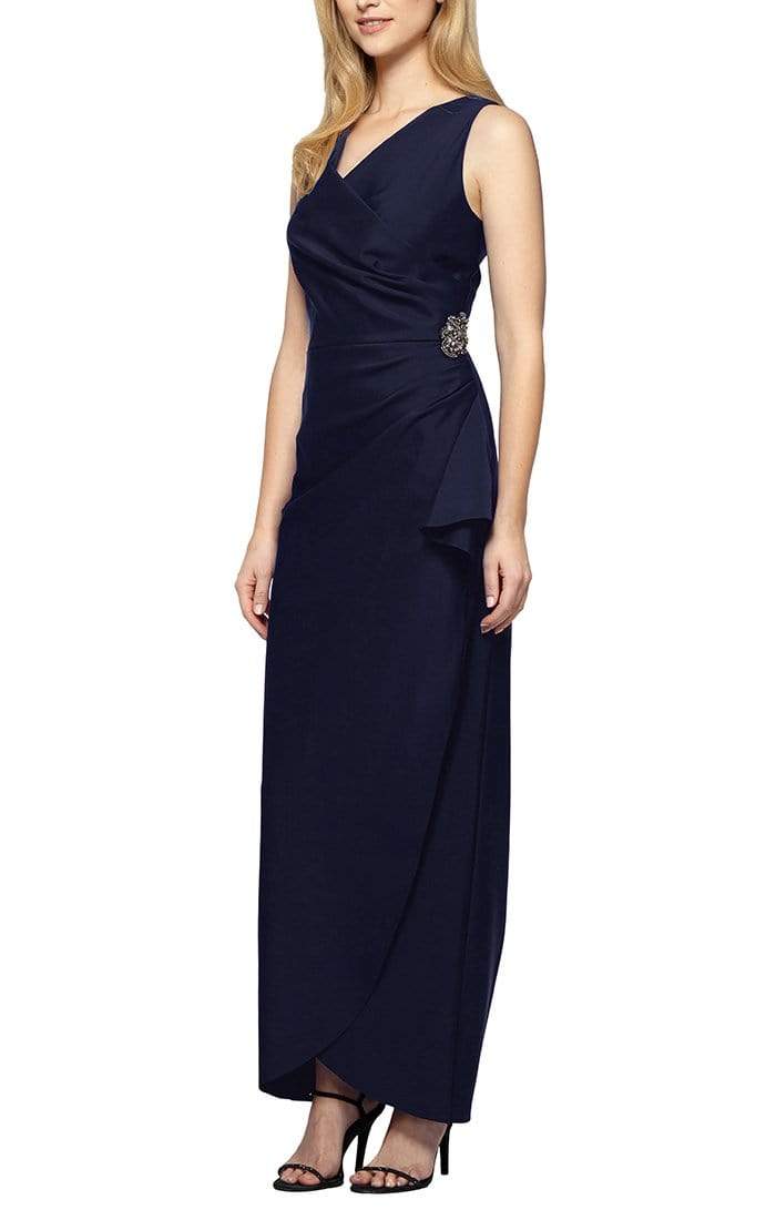 134200 Sleeveless Surplice Bodice Long Fitted Dress