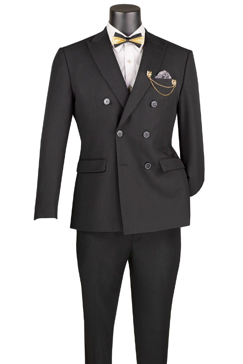 Men’s Slim Fit Double Breasted Stretch Suit in Black