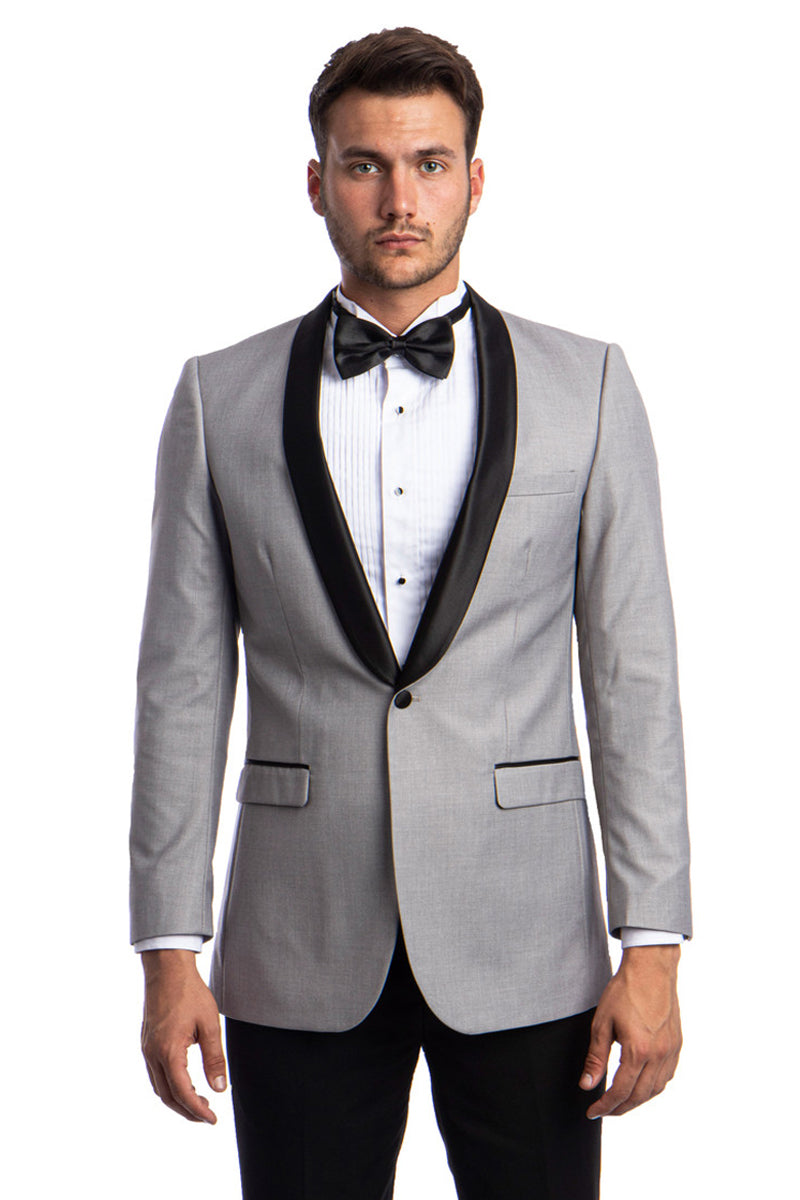 Men’s One Button Shawl Lapel Dinner Jacket in Grey & Black