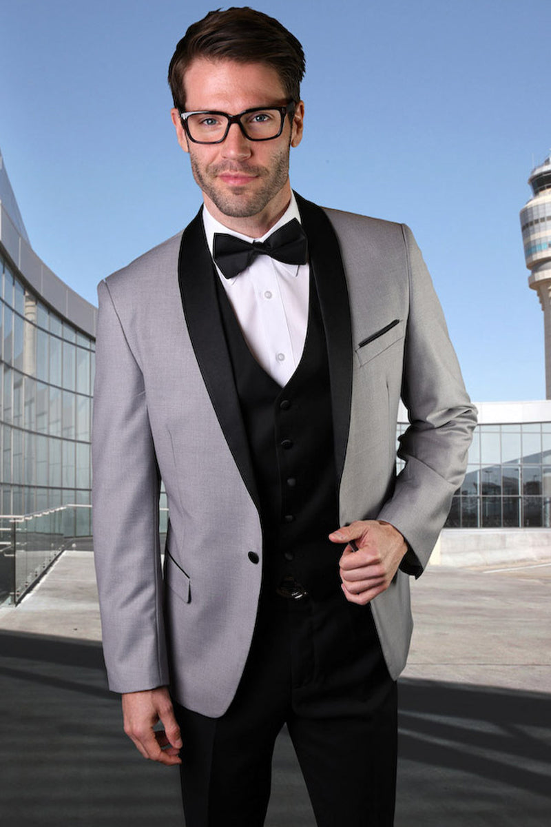Men’s Vested Classic Dinner Jacket Wedding Tuxedo in Grey