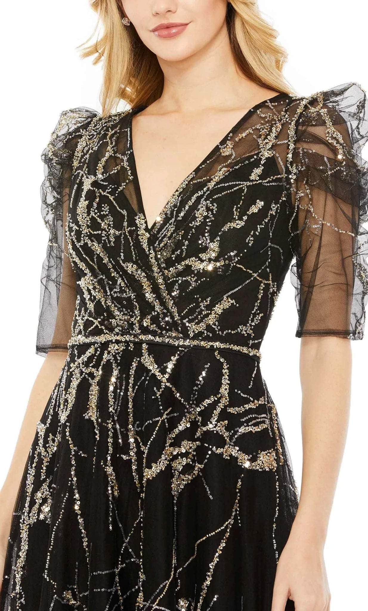 Puff Sleeve Embellished Mother of the Bride Gown