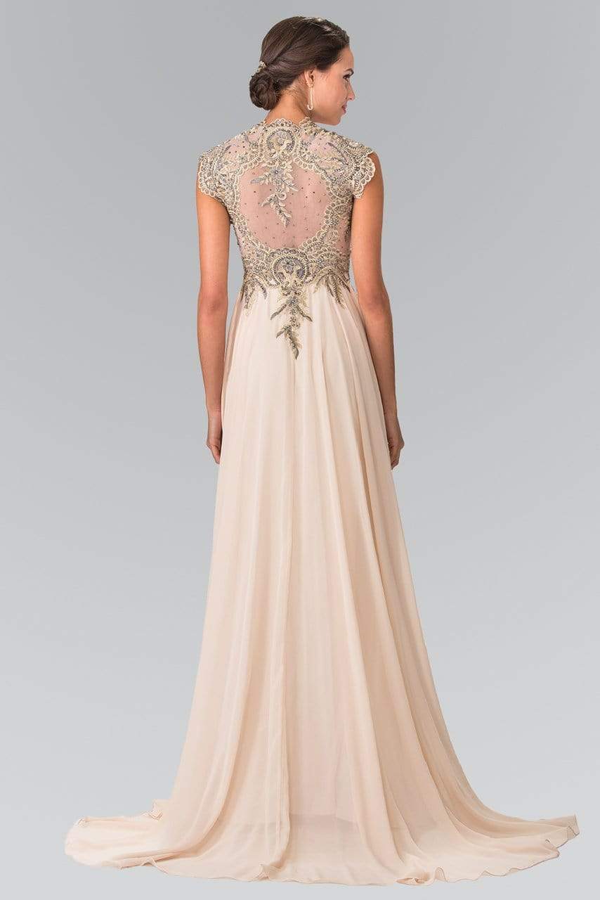 GL2229 Gilt Embroidered Bateau A-Line Gown