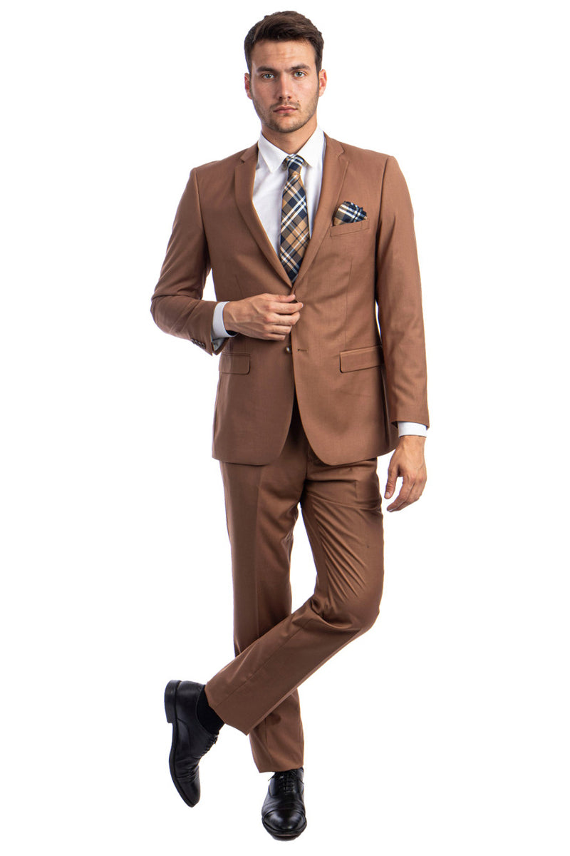 Men’s Basic 2 Button Slim Fit Wedding Suit in Cognac