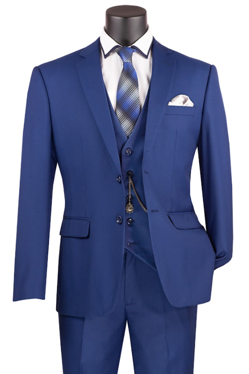 Men’s Basic 2 Button Vested Slim Fit Suit in Twilight Blue