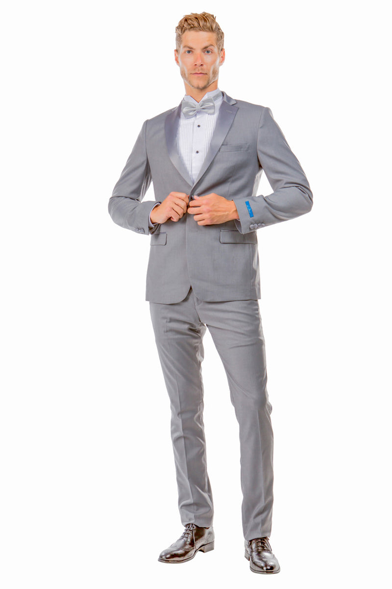 Men’s Slim Fit Two Button Notch Lapel Wedding Tuxedo in Light Grey