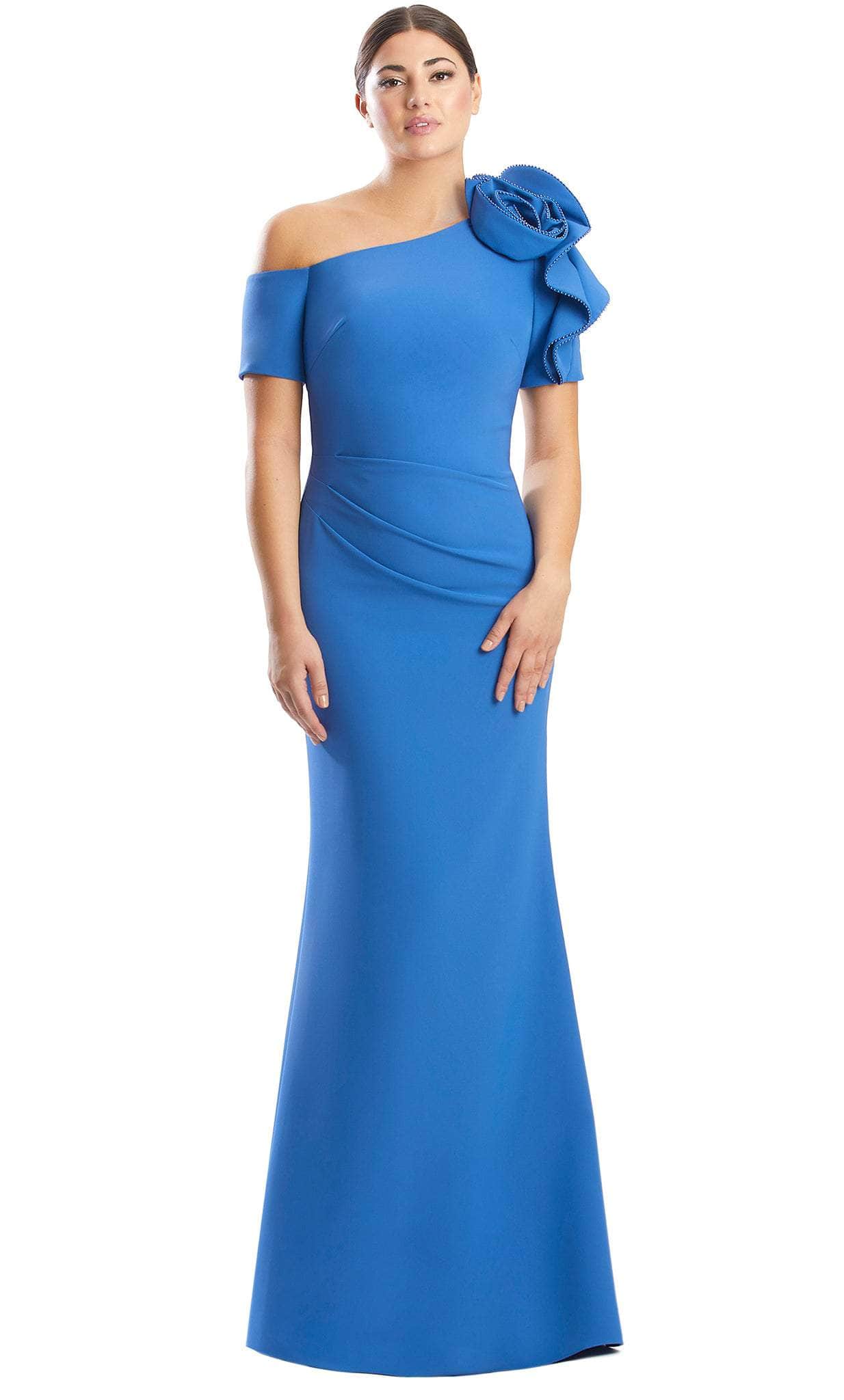 Rose-Detailed Asymmetrical Formal Gown