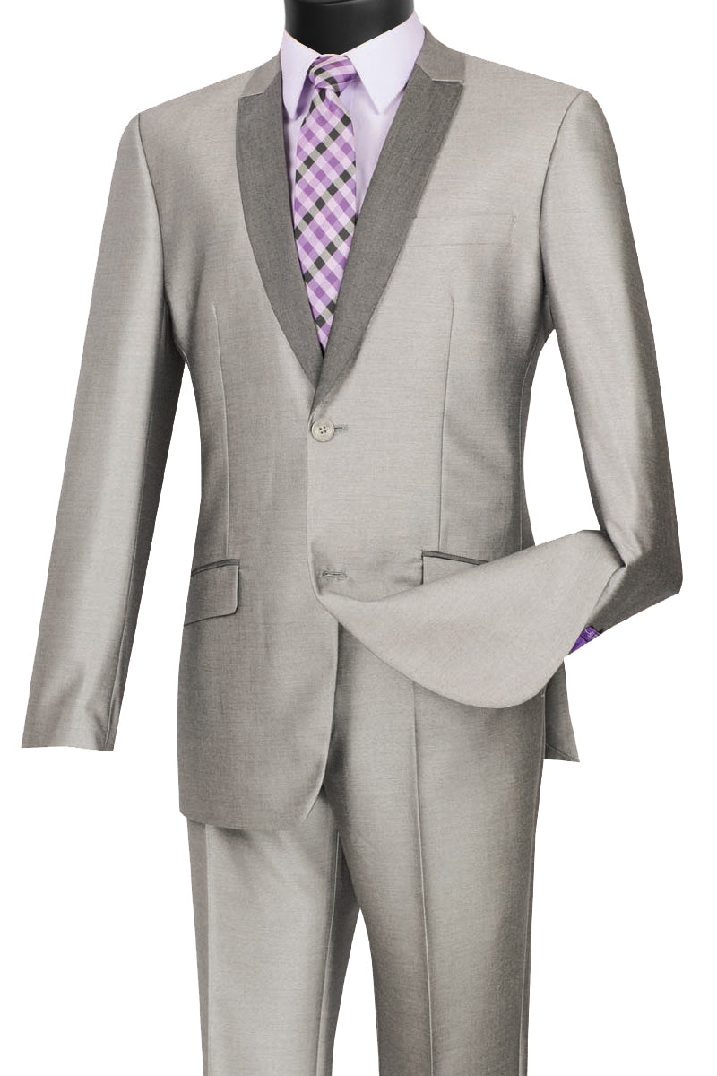 Mens 2 Button Slim Fit Peak Shawl Tuxedo in Grey